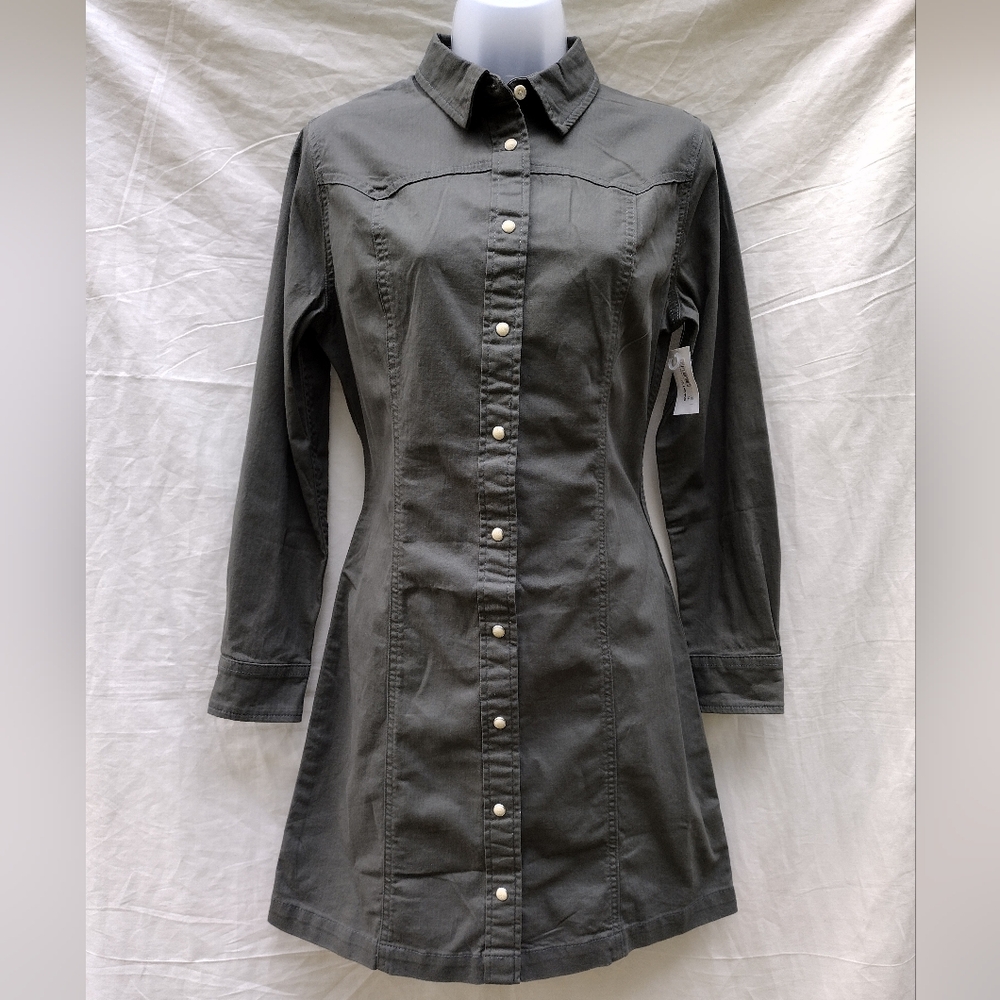 Lee Jeans Heritage Long Sleeve Shirt Dress Snap Front Rodeo Western Olive Small